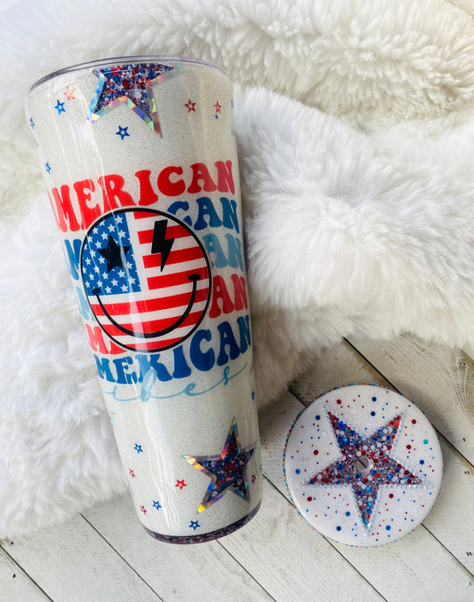 American Vibes Peek-A-Boo Glitter Acrylic 24oz Tumbler