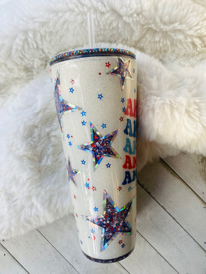 American Vibes Peek-A-Boo Glitter Acrylic 24oz Tumbler