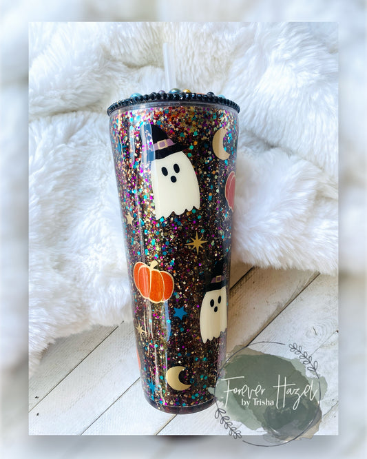 Custom Witchy Ghosts Snowglobe Acrylic 24oz Tumbler