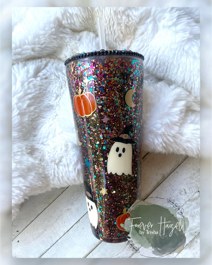 Custom Witchy Ghosts Snowglobe Acrylic 24oz Tumbler