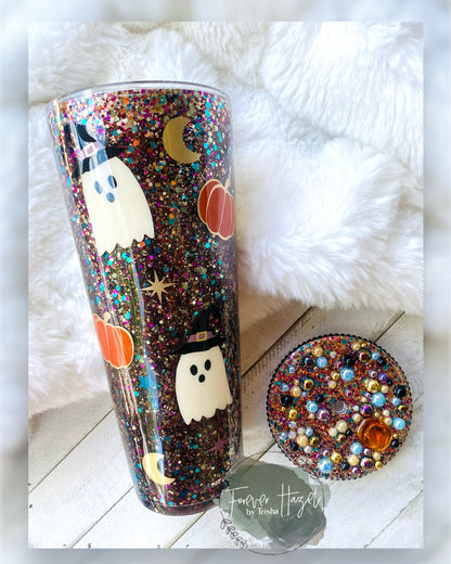 Custom Witchy Ghosts Snowglobe Acrylic 24oz Tumbler
