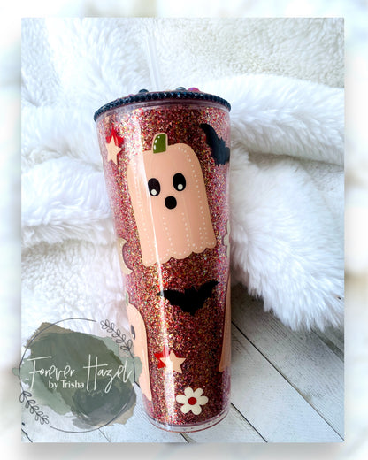 Pumpkin Ghosts 24oz Glittered Acrylic Tumbler