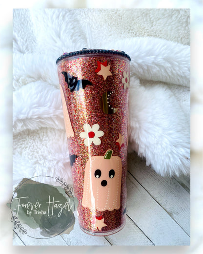 Pumpkin Ghosts 24oz Glittered Acrylic Tumbler