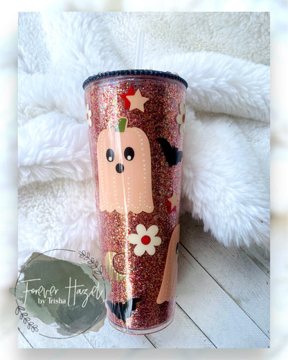 Pumpkin Ghosts 24oz Glittered Acrylic Tumbler