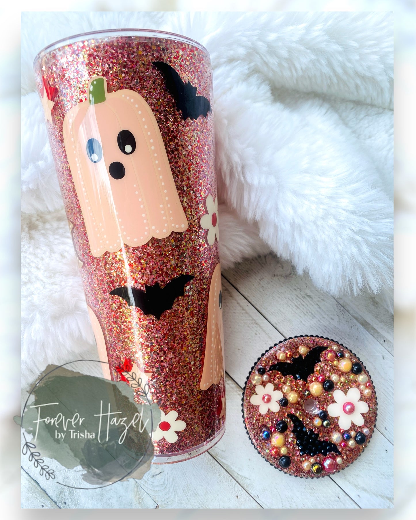 Pumpkin Ghosts 24oz Glittered Acrylic Tumbler