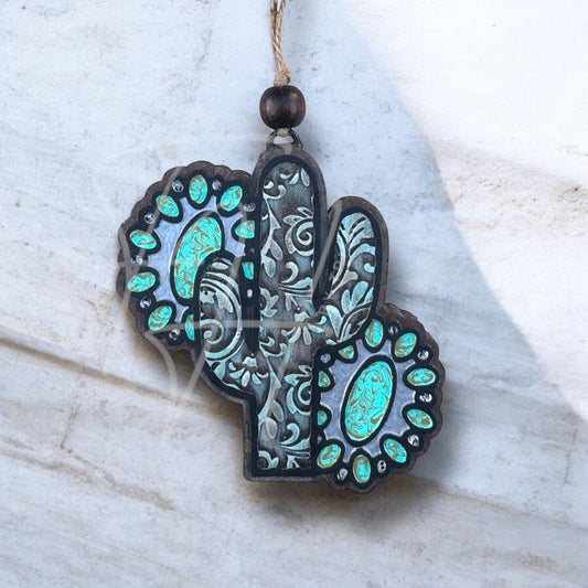 Tooled Cactus and Turquoise Freshie: Western Aroma Bead Air Freshener