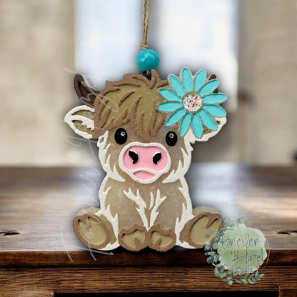 Sitting Fluffy Cow Freshie: Western Aroma Bead Air Freshener