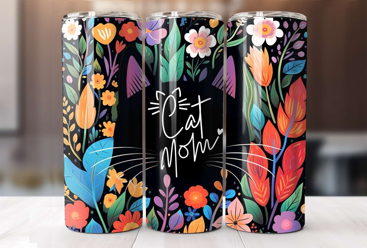 Floral Cat Mom Tumbler