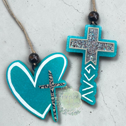 Turquoise Cross Freshies: Religious Aroma Bead Air Freshener