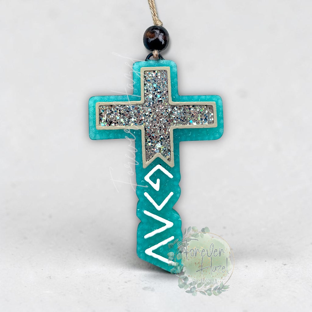 Turquoise Cross Freshies: Religious Aroma Bead Air Freshener