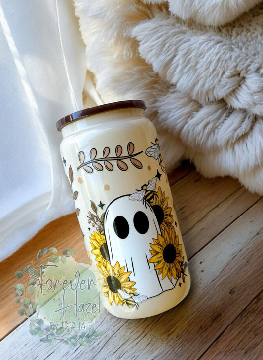 Sunflower Ghost 16oz Cream Glass Can