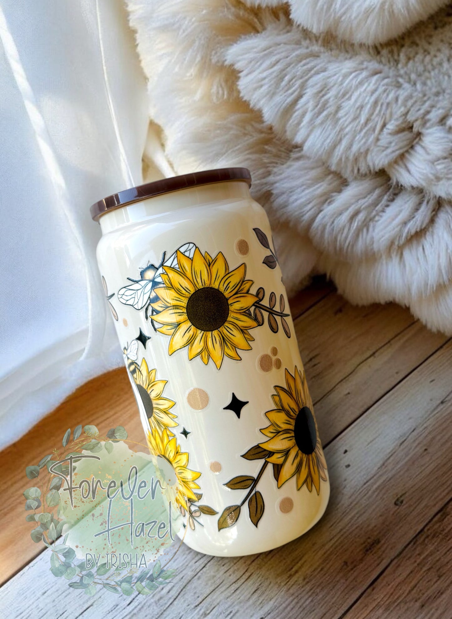 Sunflower Ghost 16oz Cream Glass Can