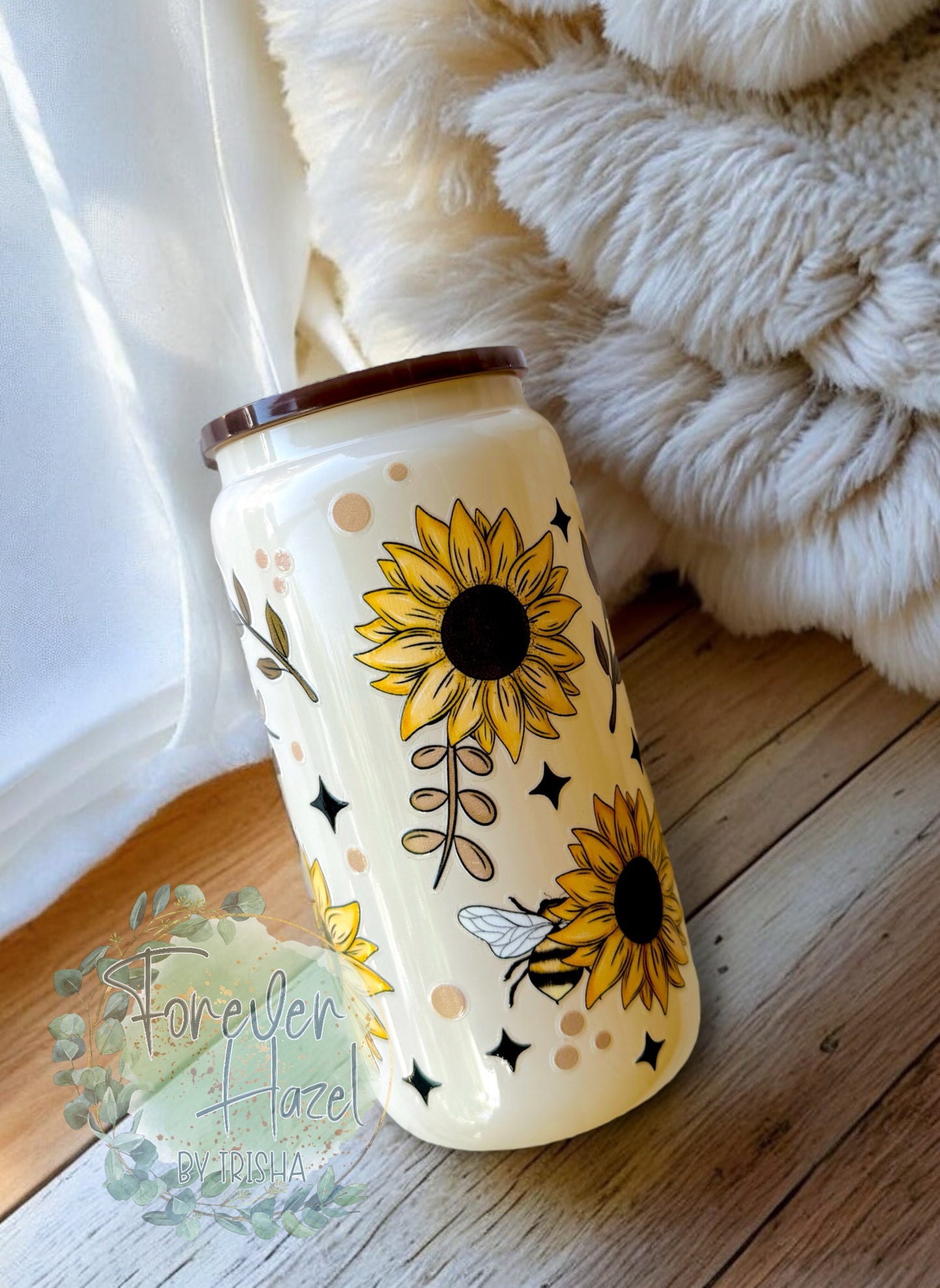 Sunflower Ghost 16oz Cream Glass Can
