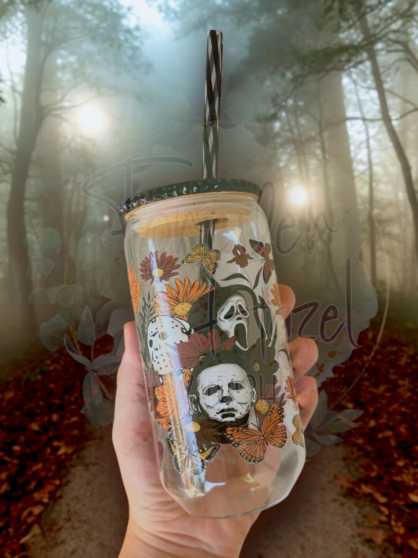 Floral Horror Friends 16oz Glass Can