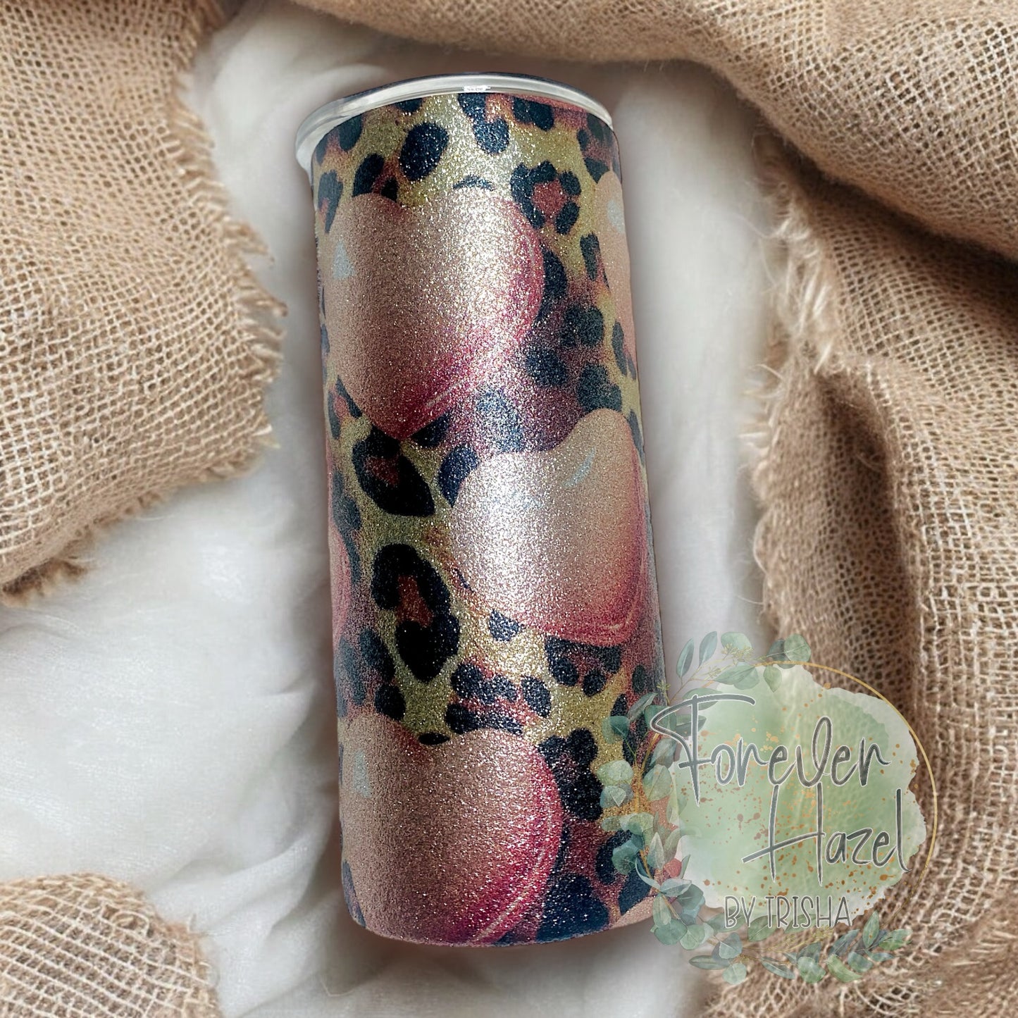 Glittery Cheetah Hearts 15oz Tumbler