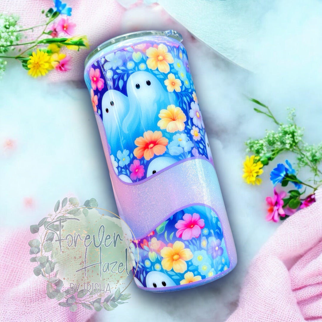 Pastel Floral Ghosts 20oz Shorty Stainless Steel Tumbler