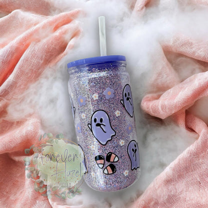 Cute Ghosties and Candy Corn 16oz Acrylic Glitter Can