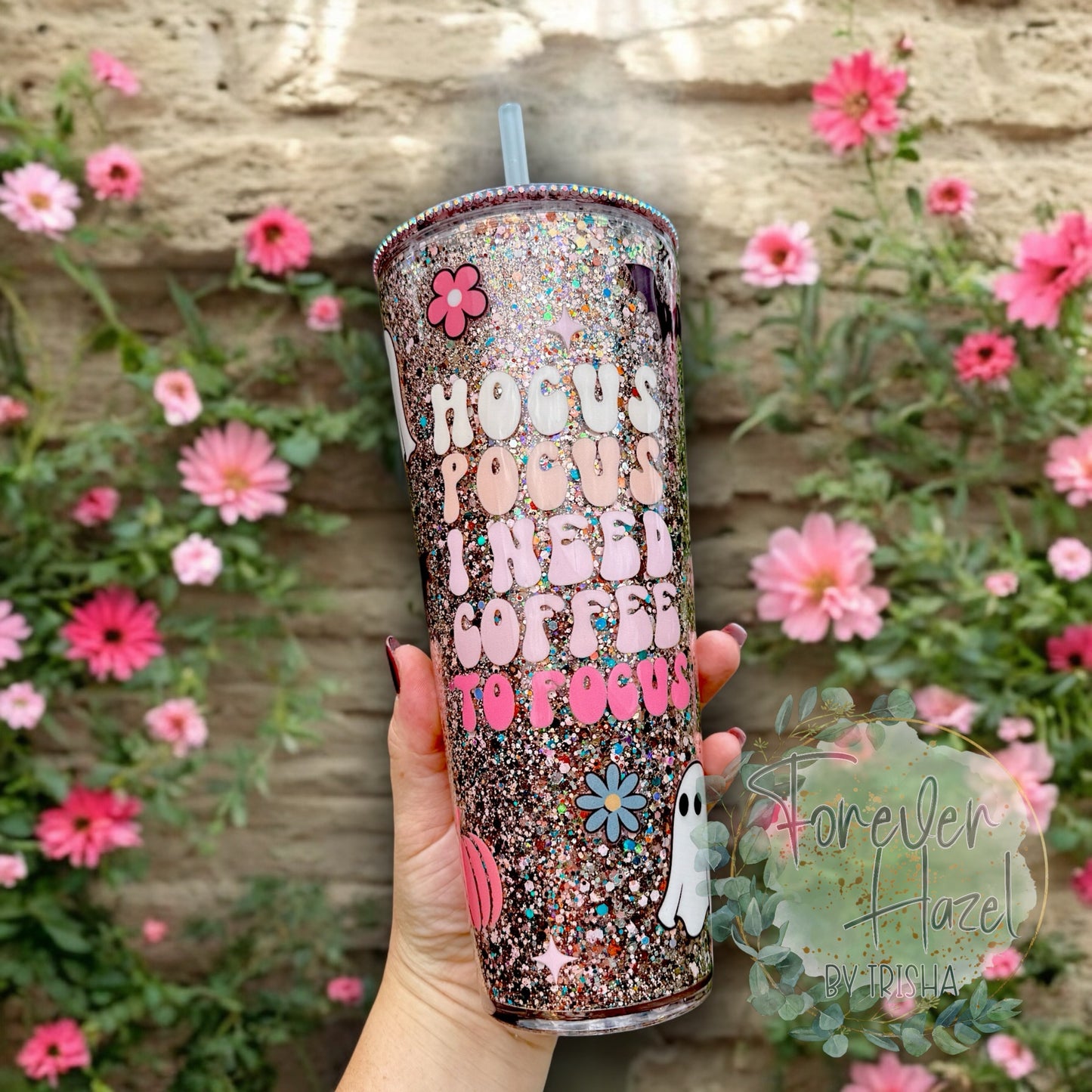 Hocus Pocus I Need Coffee To Focus 24oz Glittered Acrylic 24oz Tumbler