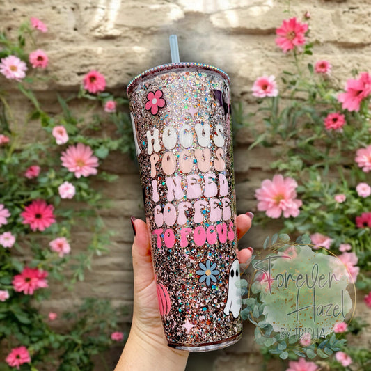 Hocus Pocus I Need Coffee To Focus 24oz Glittered Acrylic 24oz Tumbler