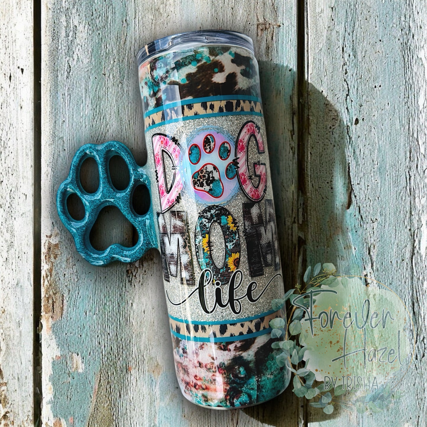Dog Mom Life with Paw Handle 20oz Stainless Steel Tumbler