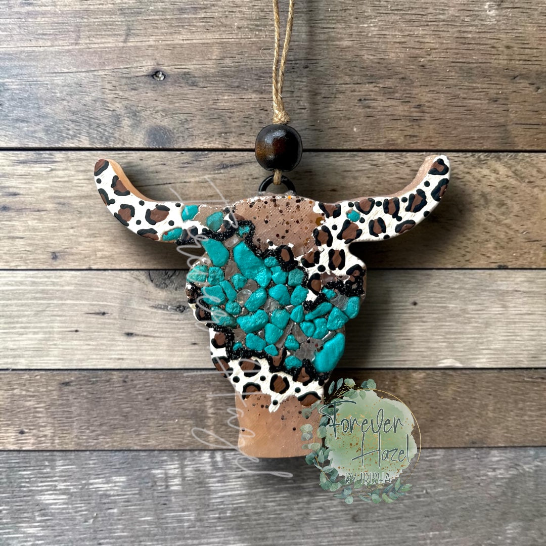 Cheetah and Turquoise Bull Freshie: Western Aroma Bead Air Freshener