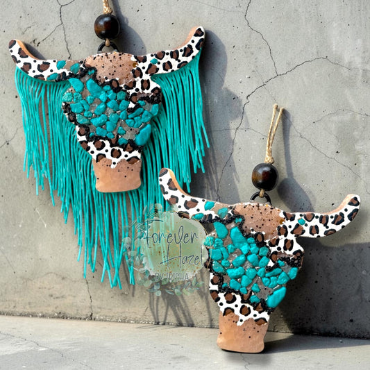 Cheetah and Turquoise Bull Freshie: Western Aroma Bead Air Freshener