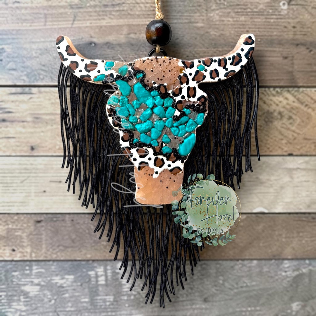 Cheetah and Turquoise Bull Freshie: Western Aroma Bead Air Freshener