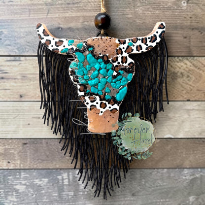 Cheetah and Turquoise Bull Freshie: Western Aroma Bead Air Freshener