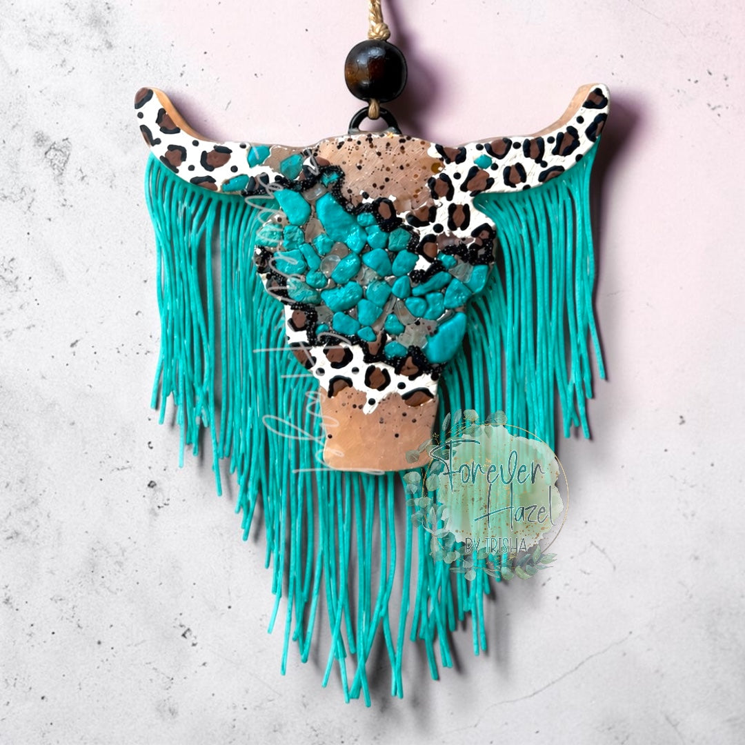 Cheetah and Turquoise Bull Freshie: Western Aroma Bead Air Freshener