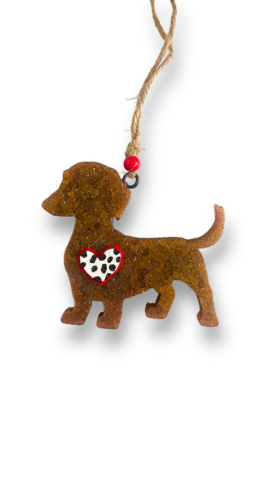 Dachshund With Cow Print Heart Freshie