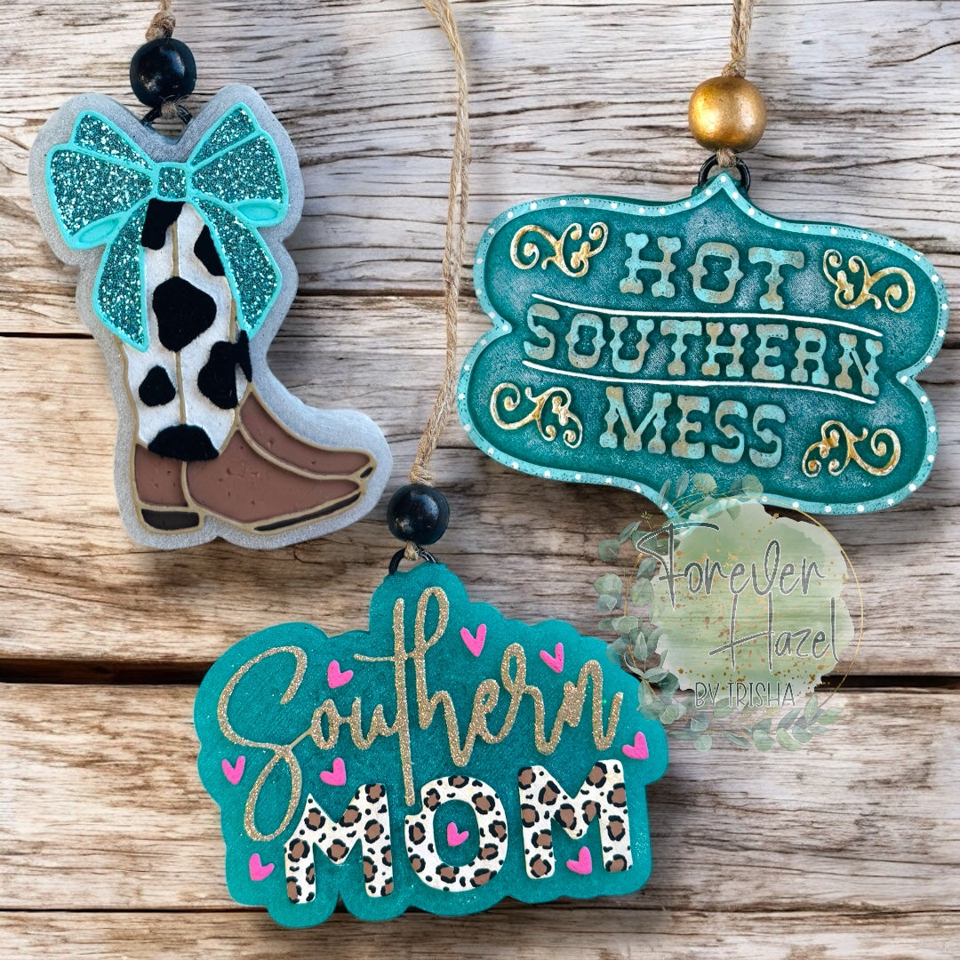 Turquoise Southern Freshie | Southern Mom Freshie | Hot Southern Mess Freshie | Cowgirl Boots with Bow Freshie