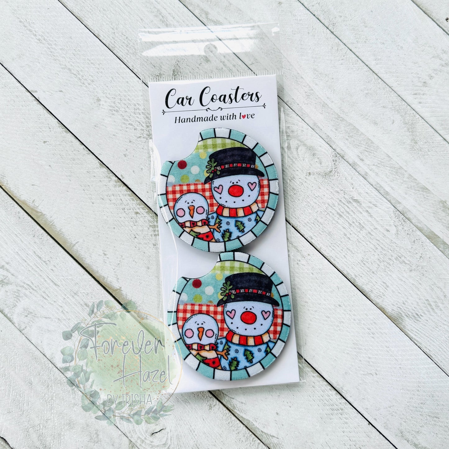 Two Snowmen Car Coaster Set