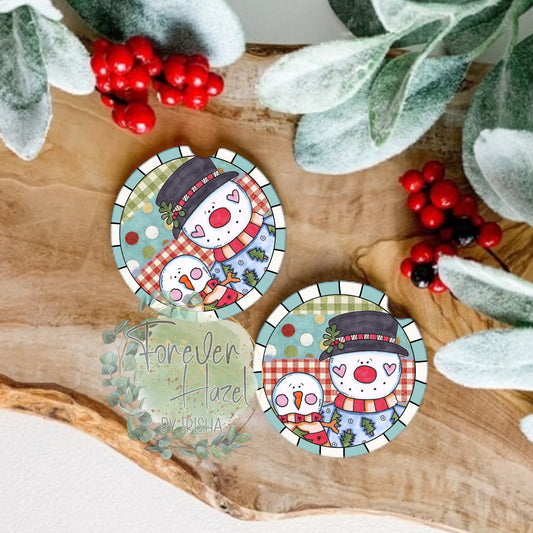 Two Snowmen Car Coaster Set
