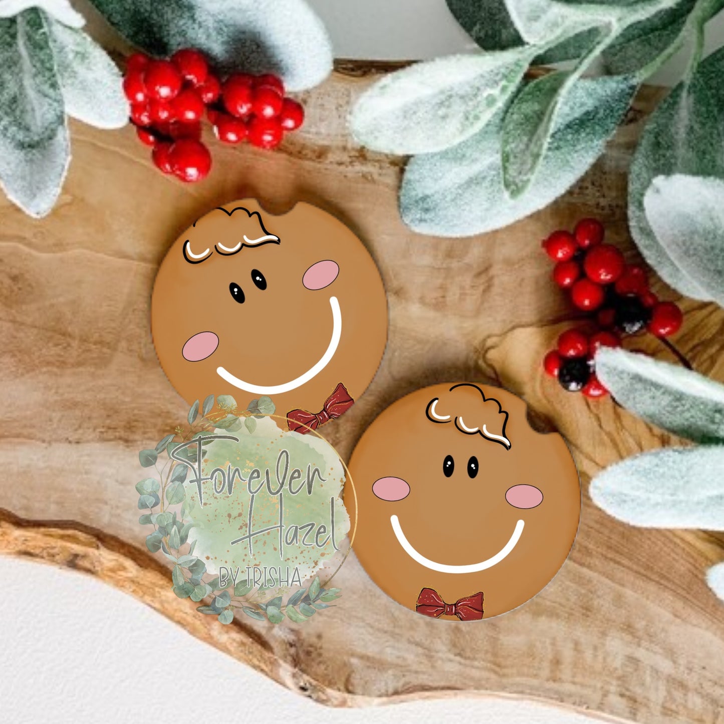 Gingerbread Face Car Coaster Set