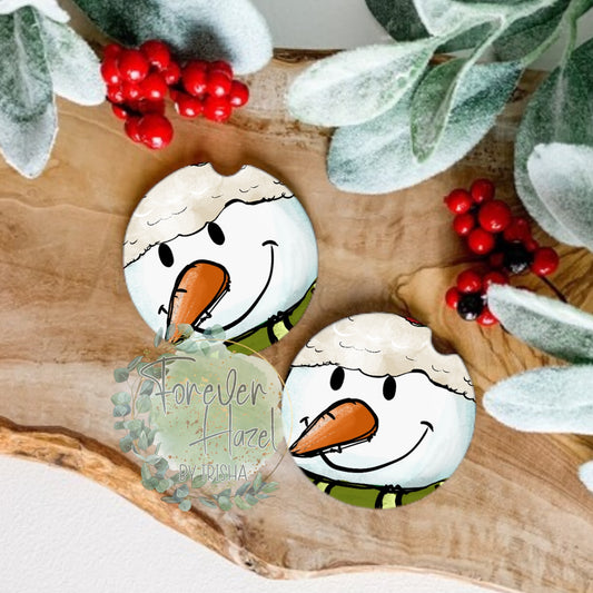 Snowman Face Car Coaster Set