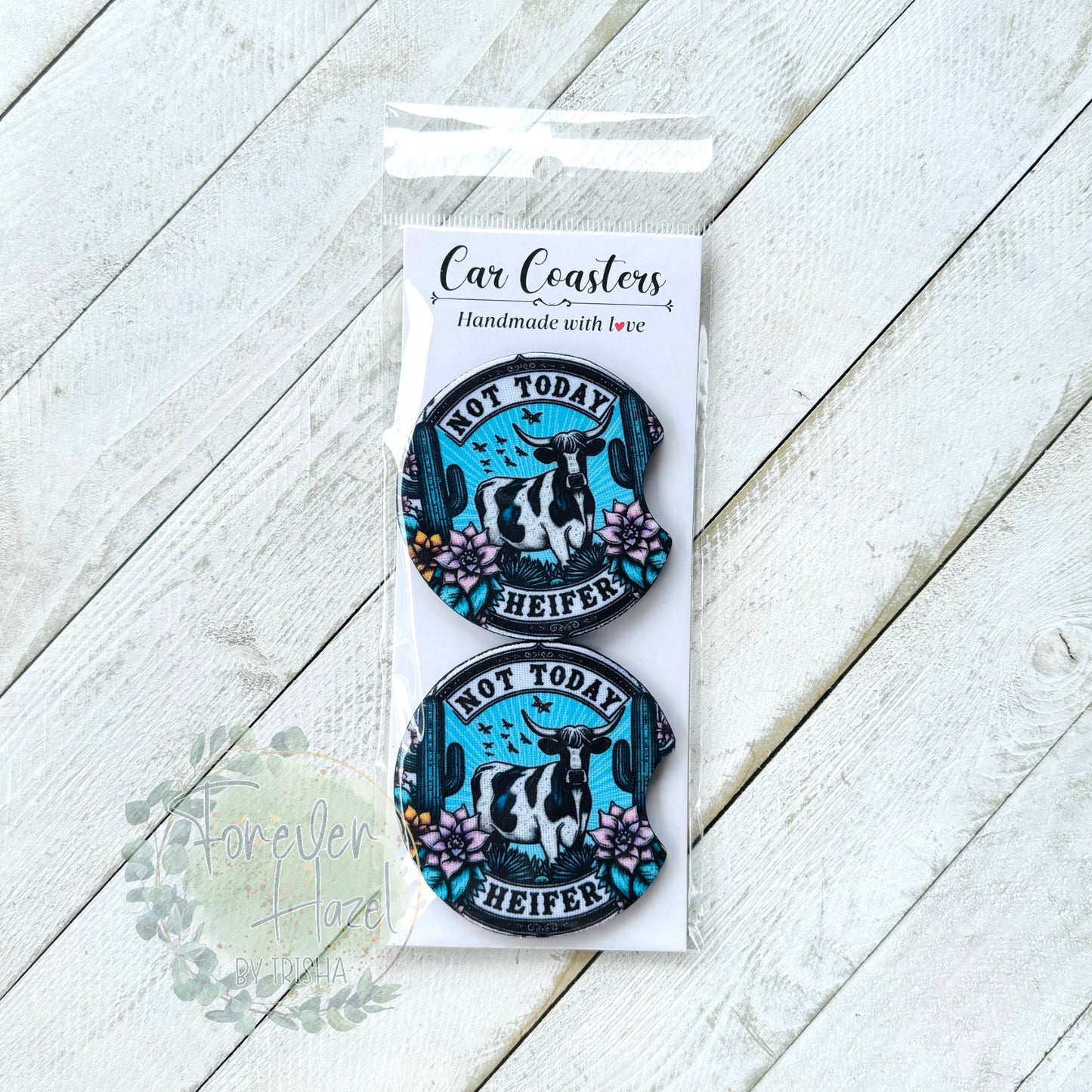 Not Today Heifer Car Coaster Set