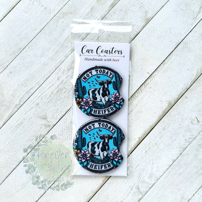 Not Today Heifer Car Coaster Set
