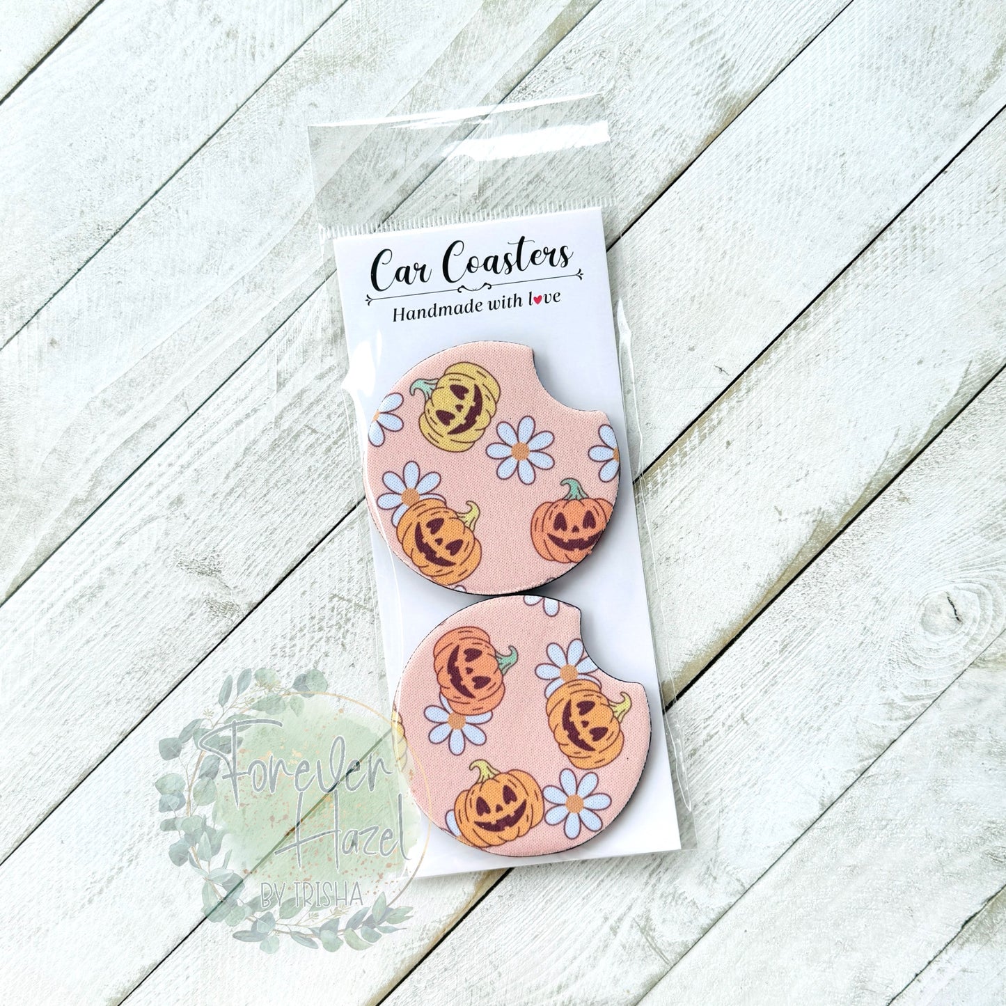 Jack O'Lanterns & Flowers Car Coaster Set