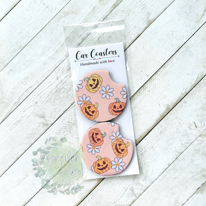 Jack O'Lanterns & Flowers Car Coaster Set