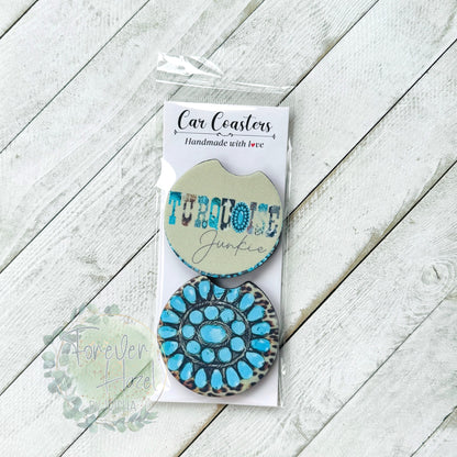 Turquoise Junkie Car Coaster Set