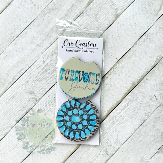Turquoise Junkie Car Coaster Set