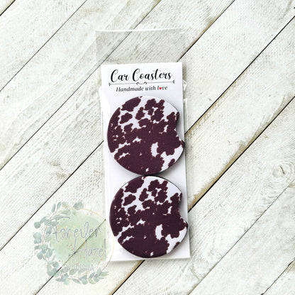 Cow Print Car Coaster Set