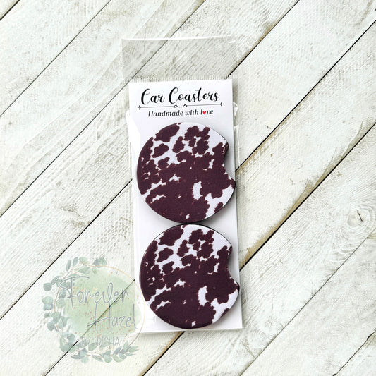 Cow Print Car Coaster Set