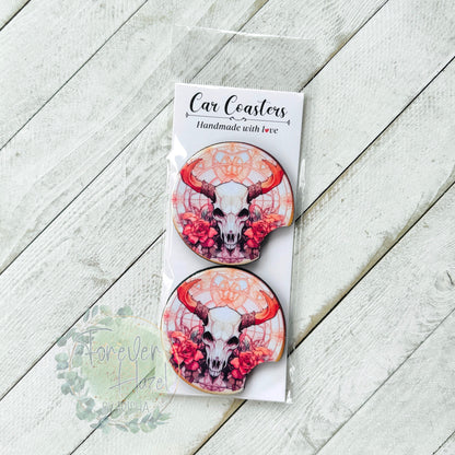 Ornate Skull Car Coaster Set