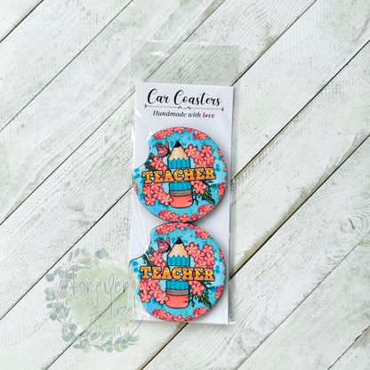 Floral Teacher Car Coaster Set