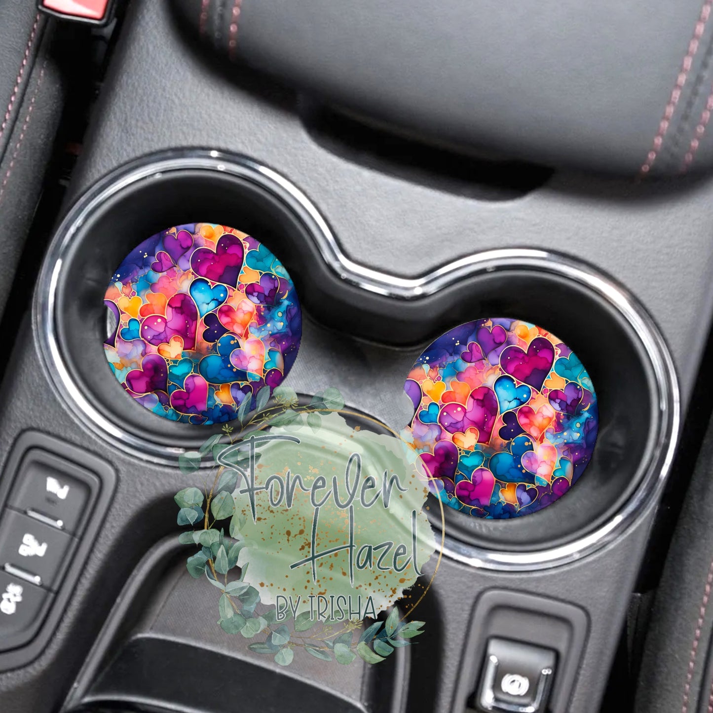 Multicolor Hearts Car Coaster Set