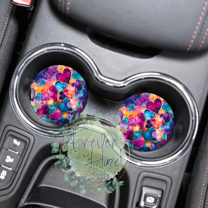 Multicolor Hearts Car Coaster Set
