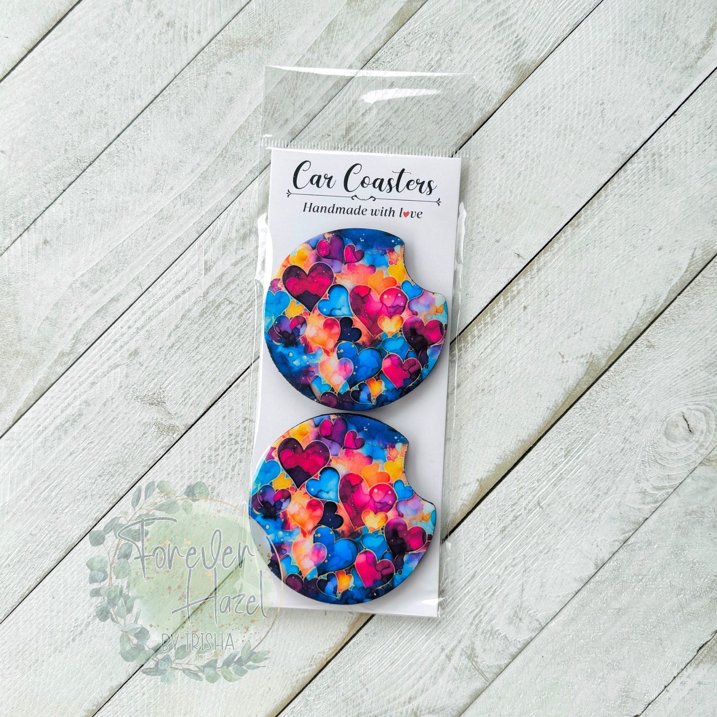 Multicolor Hearts Car Coaster Set