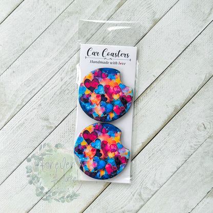 Multicolor Hearts Car Coaster Set