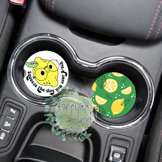 Squeeze The Day You Sour Bitch Lemon Car Coaster Set